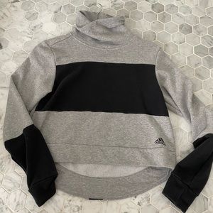 Adidas Sport to Street Cropped Sweatshirt Women's S Gray Black Funnel Neck